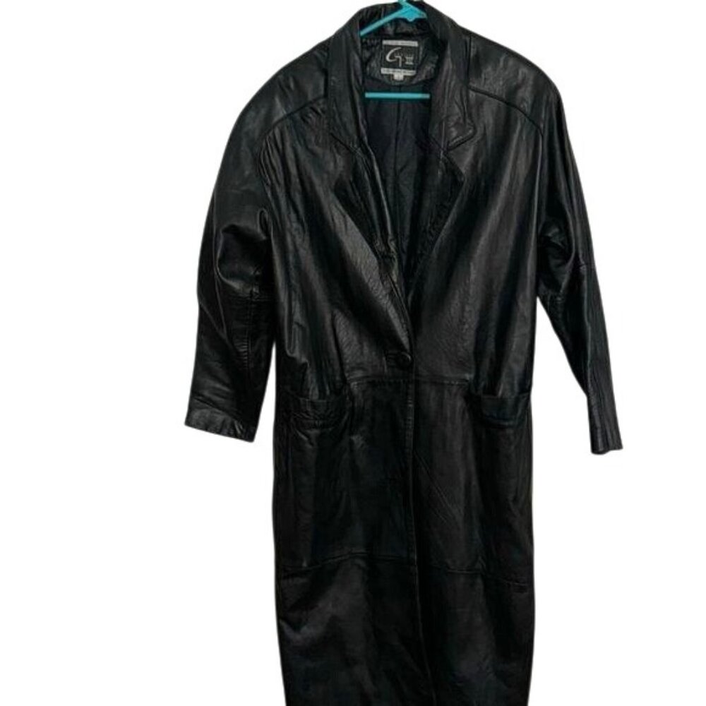 Global Identity GT-III Black Leather Long Coat Size S Made In Korea